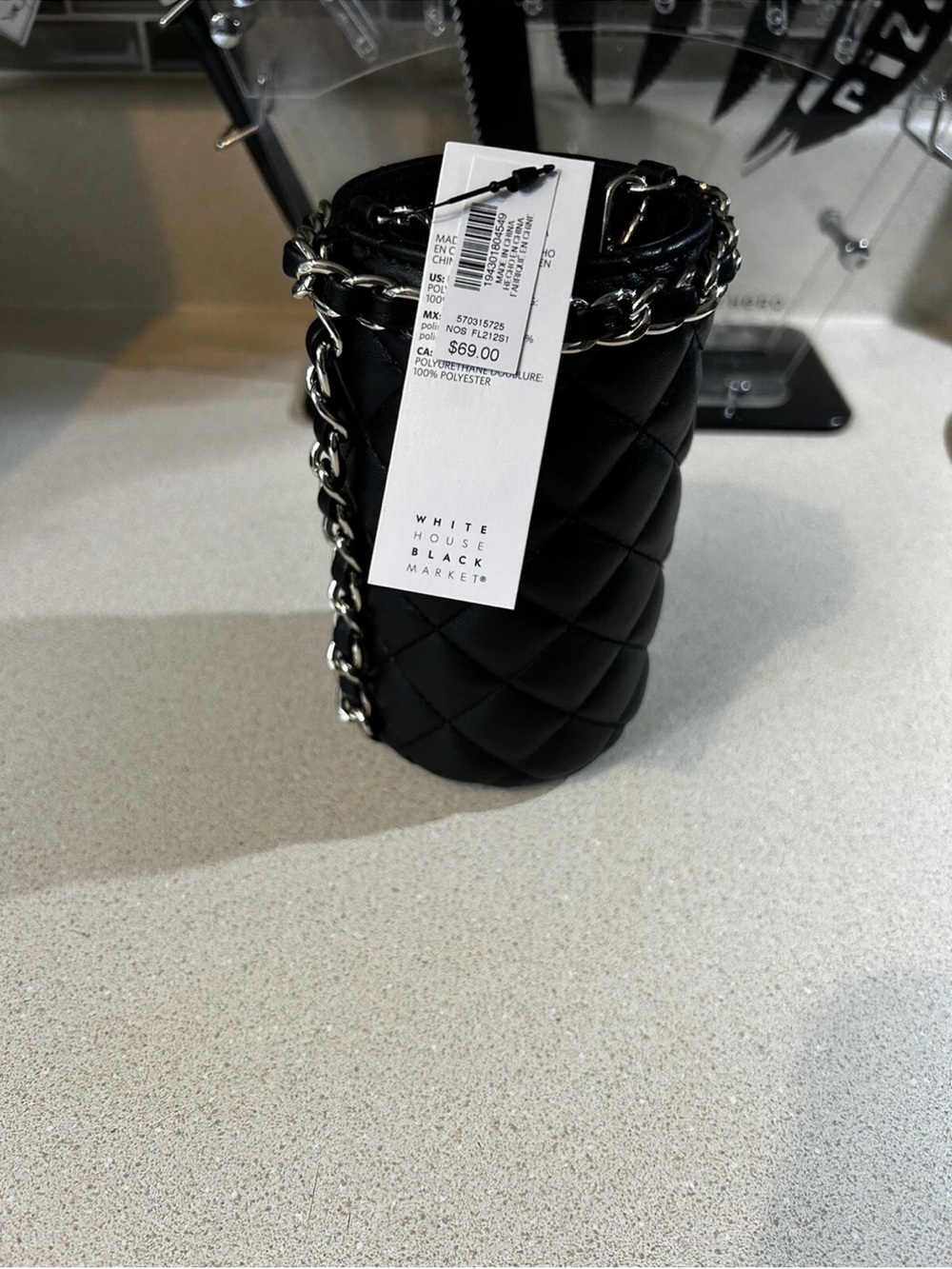 White House Black Market Black Quilted chain crossbody drink holder NWT - Picture 4 of 5
